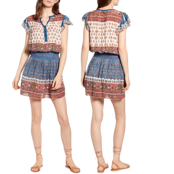 Faherty Dresses & Skirts - Faherty Bemini Dress Smocked Waist Short Flutter Sleeve with Pockets XL